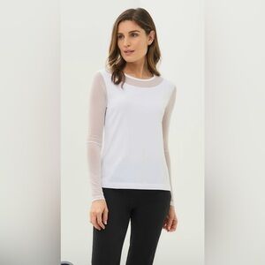 NWOT Anatomie Kim Mesh-Sleeve Top Pima Modal Light Pink Taupe XSmall XS Travel